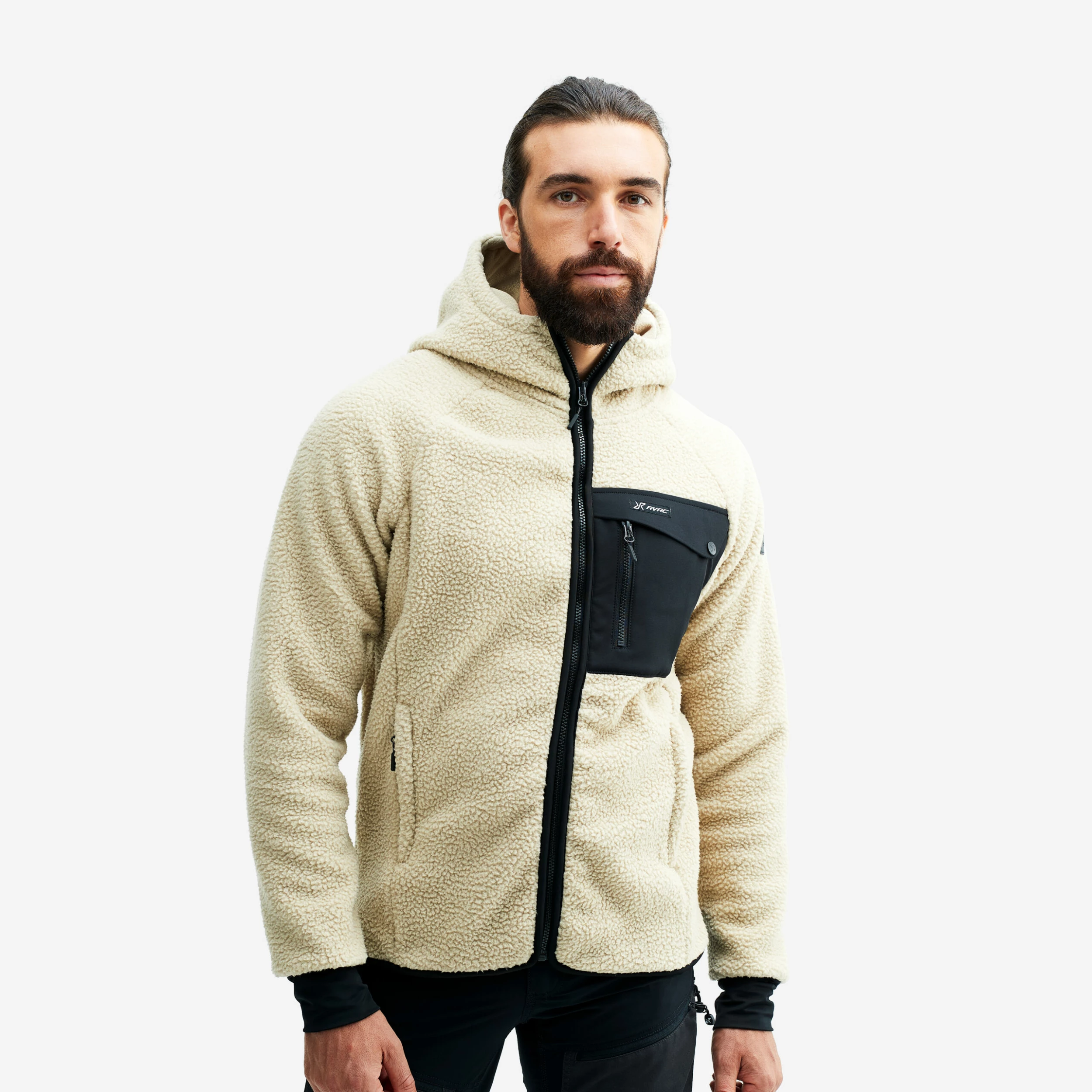 Sherpa Hoodie Men Beige Khaki