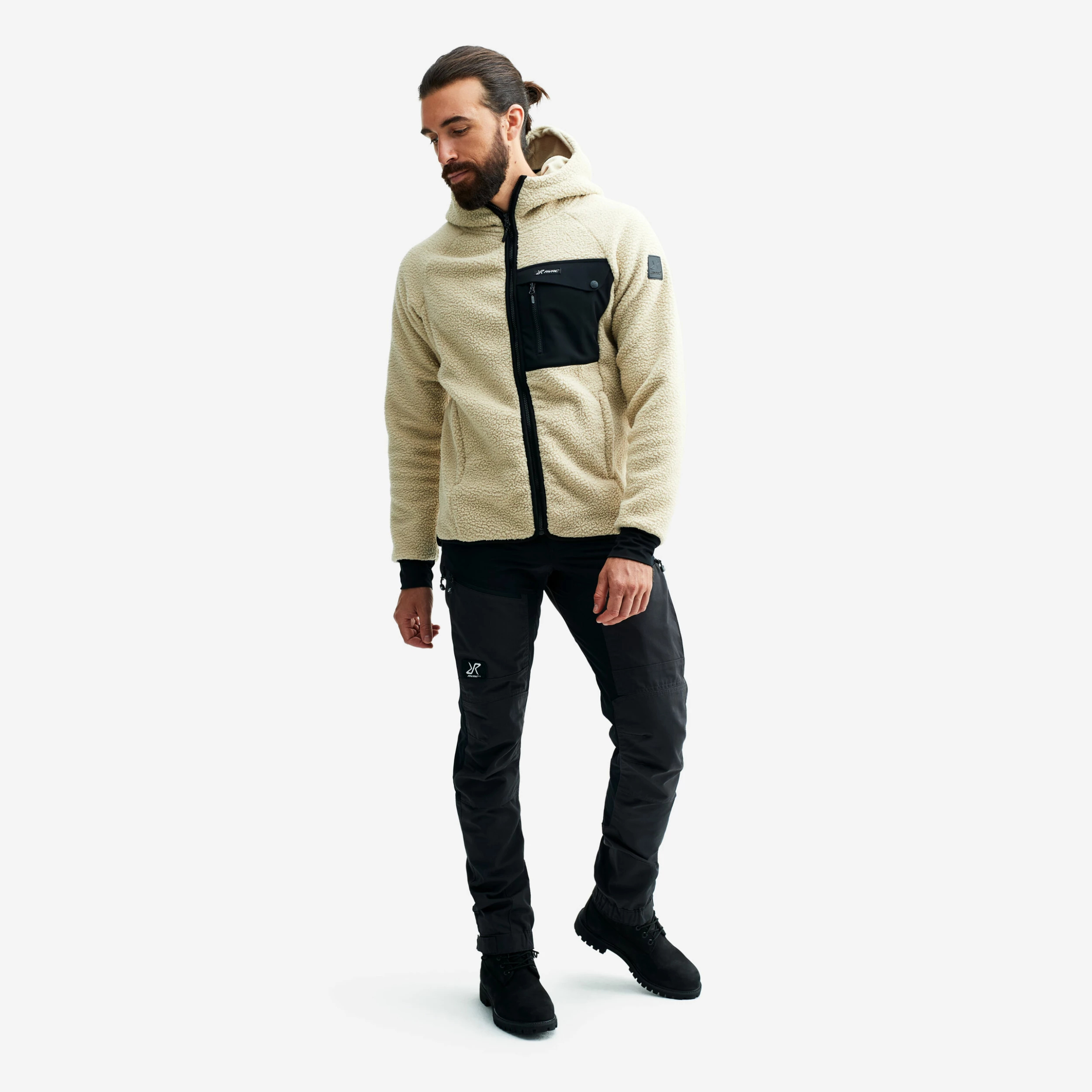 Sherpa Hoodie Men Beige Khaki - Image 2