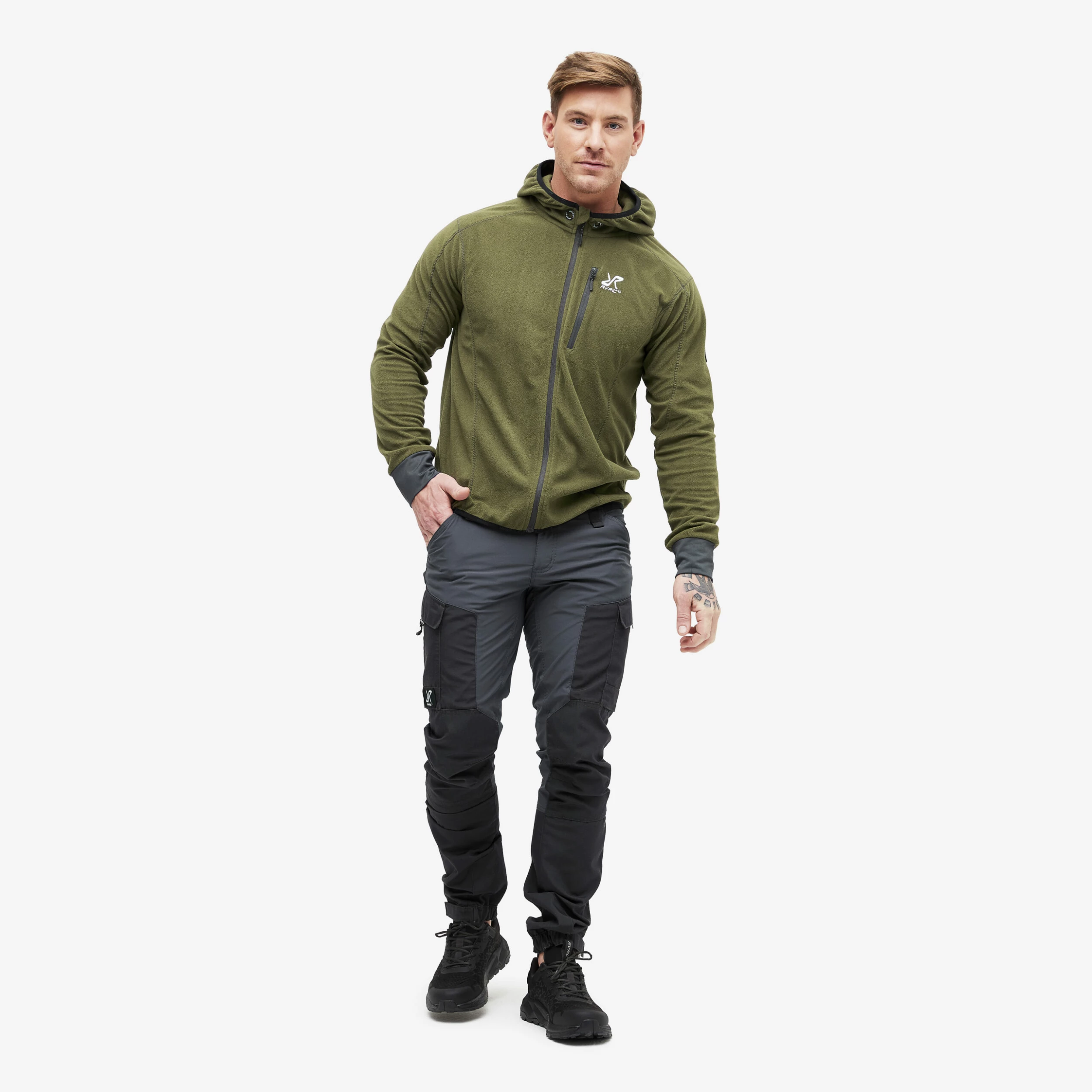 Trekker Hoodie Men Dark Olive - Image 2